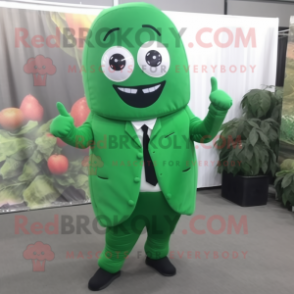 Forest Green Green Bean mascot costume character dressed with a Suit Pants and Wraps