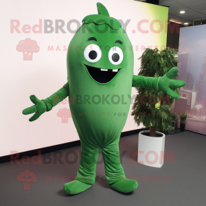 Forest Green Green Bean mascot costume character dressed with a Suit Pants and Wraps