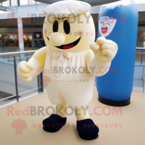 Cream Boxing Glove mascot costume character dressed with a Oxford Shirt and Anklets