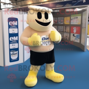 Cream Boxing Glove mascot costume character dressed with a Oxford Shirt and Anklets