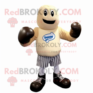 Cream Boxing Glove mascot costume character dressed with a Oxford Shirt and Anklets