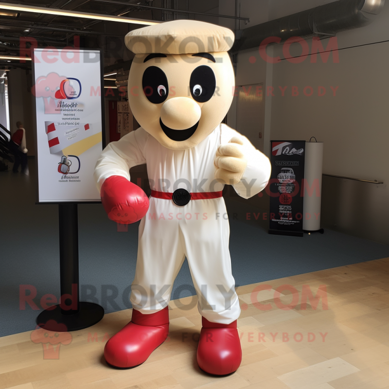 Cream Boxing Glove mascot costume character dressed with a Oxford Shirt and Anklets