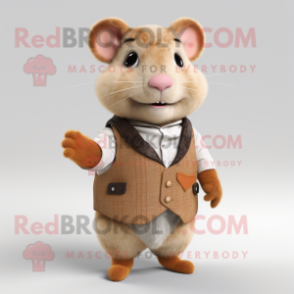 Tan Hamster mascot costume character dressed with a Waistcoat and Mittens