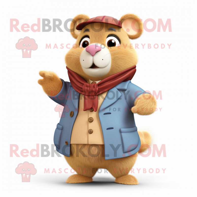Tan Hamster mascot costume character dressed with a Waistcoat and Mittens