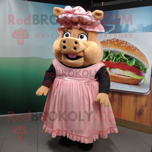 nan Pulled Pork Sandwich mascot costume character dressed with a Evening Gown and Belts