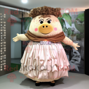 nan Pulled Pork Sandwich mascot costume character dressed with a Evening Gown and Belts