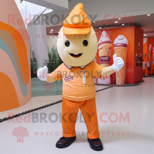 Orange Ice Cream Cone mascot costume character dressed with a Cargo Pants and Caps