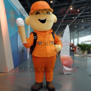 Orange Ice Cream Cone mascot costume character dressed with a Cargo Pants and Caps