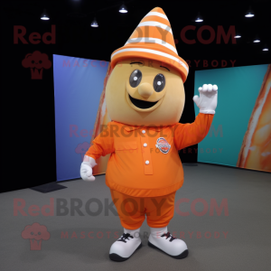 Orange Ice Cream Cone mascot costume character dressed with a Cargo Pants and Caps