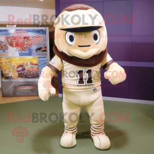 Cream American Football Helmet mascot costume character dressed with a T-Shirt and Headbands