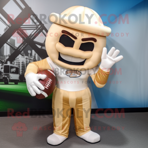 Cream American Football Helmet mascot costume character dressed with a T-Shirt and Headbands