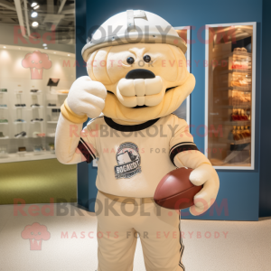 Cream American Football Helmet mascot costume character dressed with a T-Shirt and Headbands