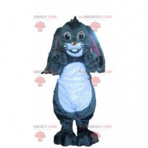 Mascotte de lapin gris avec ses belles oreilles tombantes -