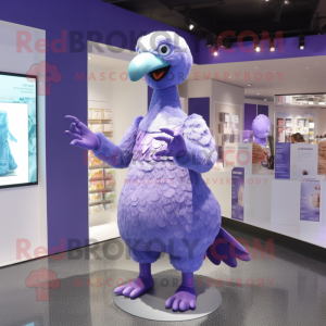 Lavender Dodo Bird mascot costume character dressed with a One-Piece Swimsuit and Gloves