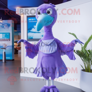 Lavender Dodo Bird mascot costume character dressed with a One-Piece Swimsuit and Gloves