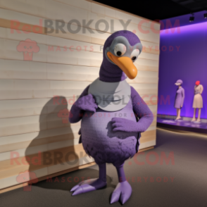 Lavender Dodo Bird mascot costume character dressed with a One-Piece Swimsuit and Gloves