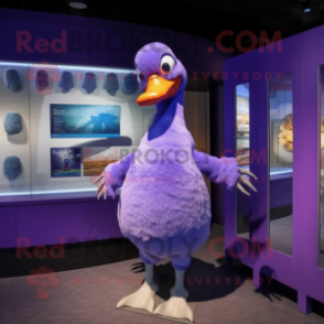 Lavender Dodo Bird mascot costume character dressed with a One-Piece Swimsuit and Gloves