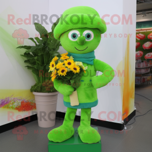 Lime Green Bouquet Of Flowers mascot costume character dressed with a Sweater and Caps