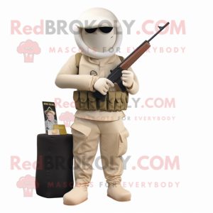 Cream Sniper mascot costume character dressed with a Dress Pants and Wallets