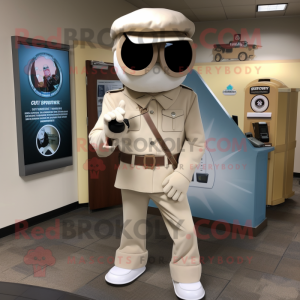Cream Sniper mascot costume character dressed with a Dress Pants and Wallets
