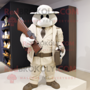 Cream Sniper mascot costume character dressed with a Dress Pants and Wallets