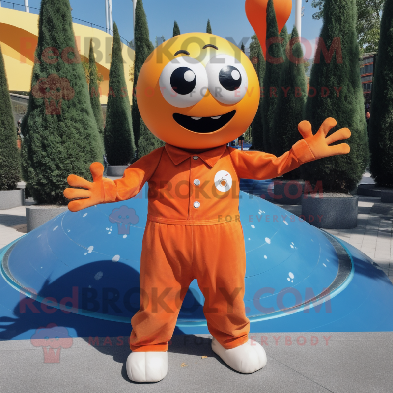 Orange Petanque Ball mascot costume character dressed with a Flare Jeans and Scarves Orange Petanque Ball mascot costume character dressed with a Flare Jeans and Scarves