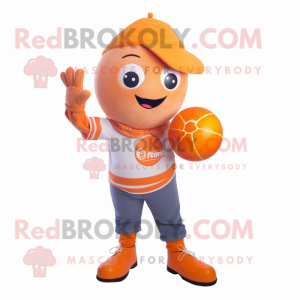 Orange Petanque Ball mascot costume character dressed with a Flare Jeans and Scarves