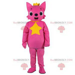 Pink fox mascot wearing a beautiful golden crown -