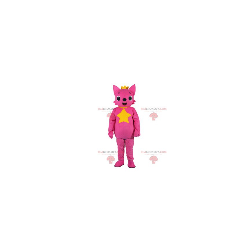 Pink fox mascot wearing a beautiful golden crown -