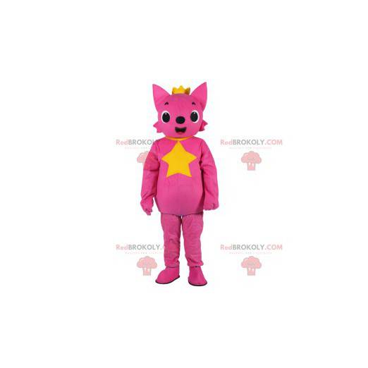 Mascote da raposa rosa com uma linda coroa de ouro -