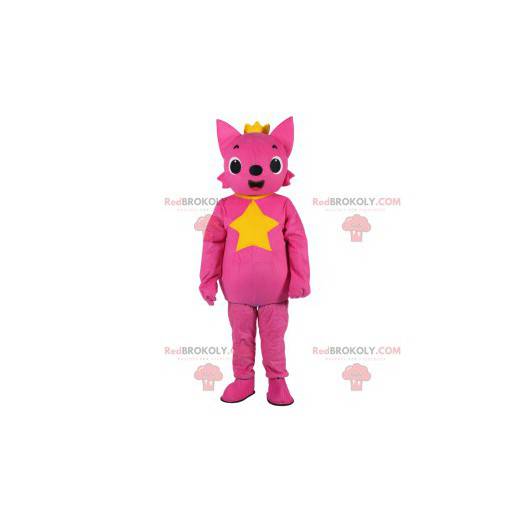 Pink fox mascot wearing a beautiful golden crown -
