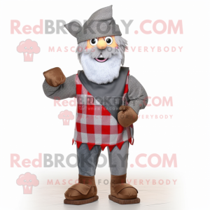 Gray Medieval Knight mascot costume character dressed with a Flannel Shirt and Caps
