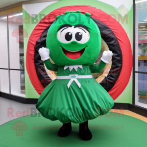 Forest Green Donut mascot costume character dressed with a Circle Skirt and Scarves