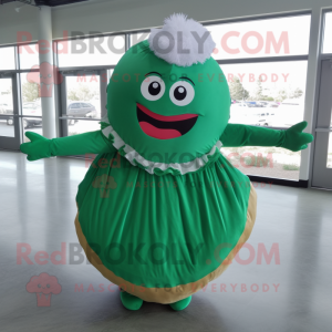 Forest Green Donut mascot costume character dressed with a Circle Skirt and Scarves