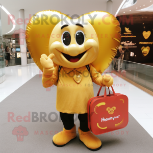 Gold Heart mascot costume character dressed with a Polo Tee and Handbags