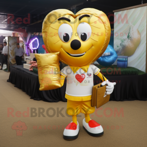Gold Heart mascot costume character dressed with a Polo Tee and Handbags