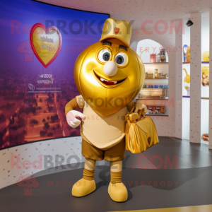 Gold Heart mascot costume character dressed with a Polo Tee and Handbags