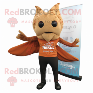 Rust Stingray mascot costume character dressed with a Tank Top and Wraps
