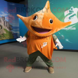 Rust Stingray mascot costume character dressed with a Tank Top and Wraps
