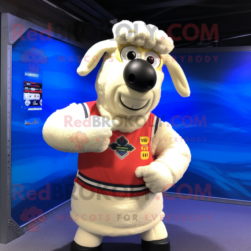 Cream Sheep mascot costume character dressed with a Rash Guard and Bracelets Cream Sheep mascot costume character dressed with a Rash Guard and Bracelets