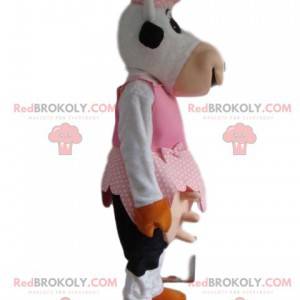 Mascotte de vache amusante en tenue de fermière - Redbrokoly.com