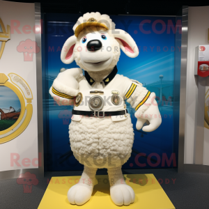 Cream Sheep mascot costume character dressed with a Rash Guard and Bracelets