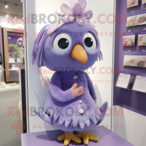 Lavender Quail mascot costume character dressed with a Playsuit and Hair clips