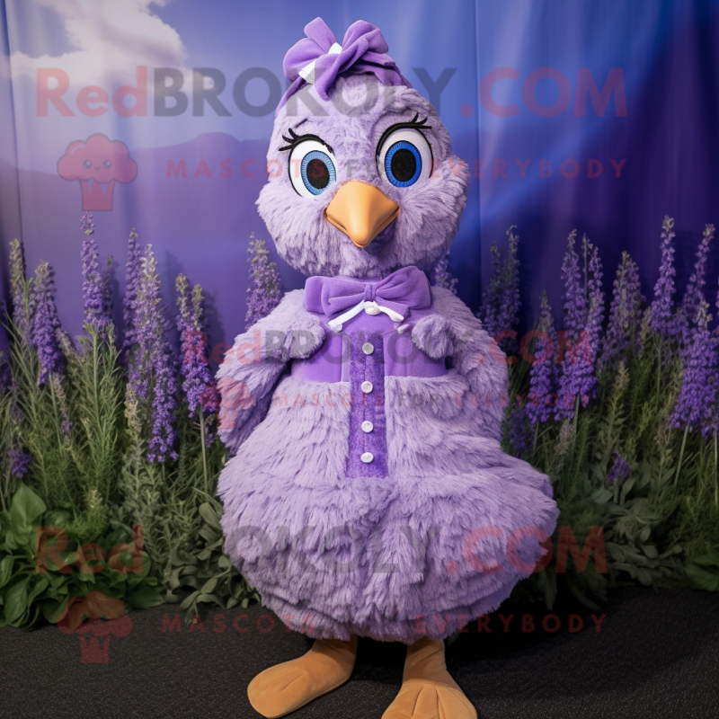 Lavender Quail mascot costume character dressed with a Playsuit and Hair clips Lavender Quail mascot costume character dressed with a Playsuit and Hair clips