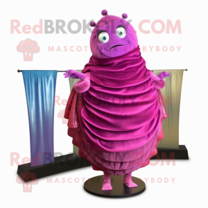 Magenta Trilobite mascot costume character dressed with a Evening Gown and Scarves