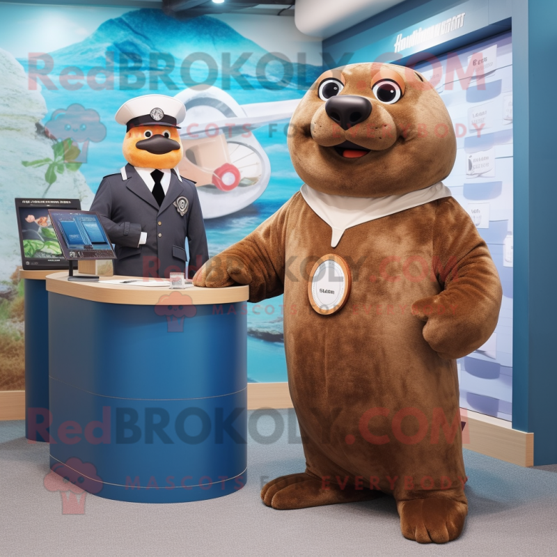 Brown Seal mascot costume character dressed with a Suit and Watches