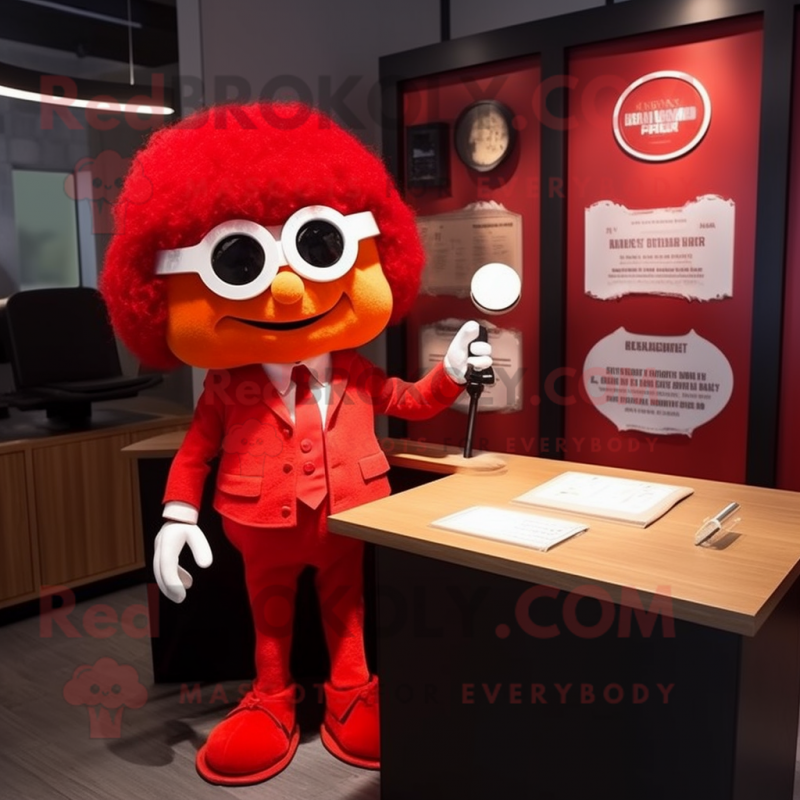 Red Attorney mascot costume character dressed with a Playsuit and Hairpins Red Attorney mascot costume character dressed with a Playsuit and Hairpins