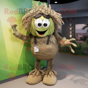 Olive Spider mascot costume character dressed with a Cargo Pants and Hair clips