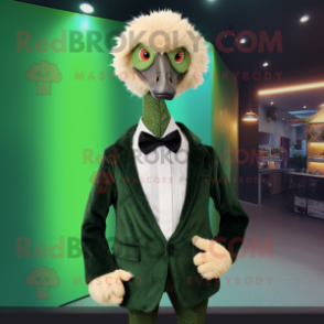 Forest Green Ostrich mascot costume character dressed with a Blazer and Hair clips