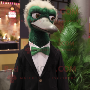 Forest Green Ostrich mascot costume character dressed with a Blazer and Hair clips